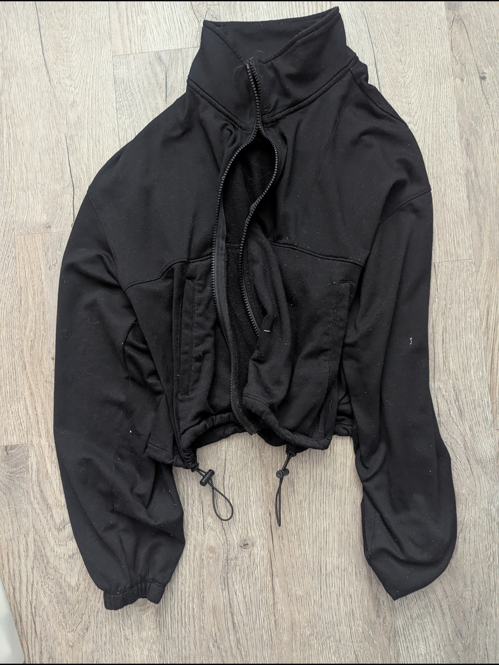 Cropped Black Drawcord Bomber Jacket